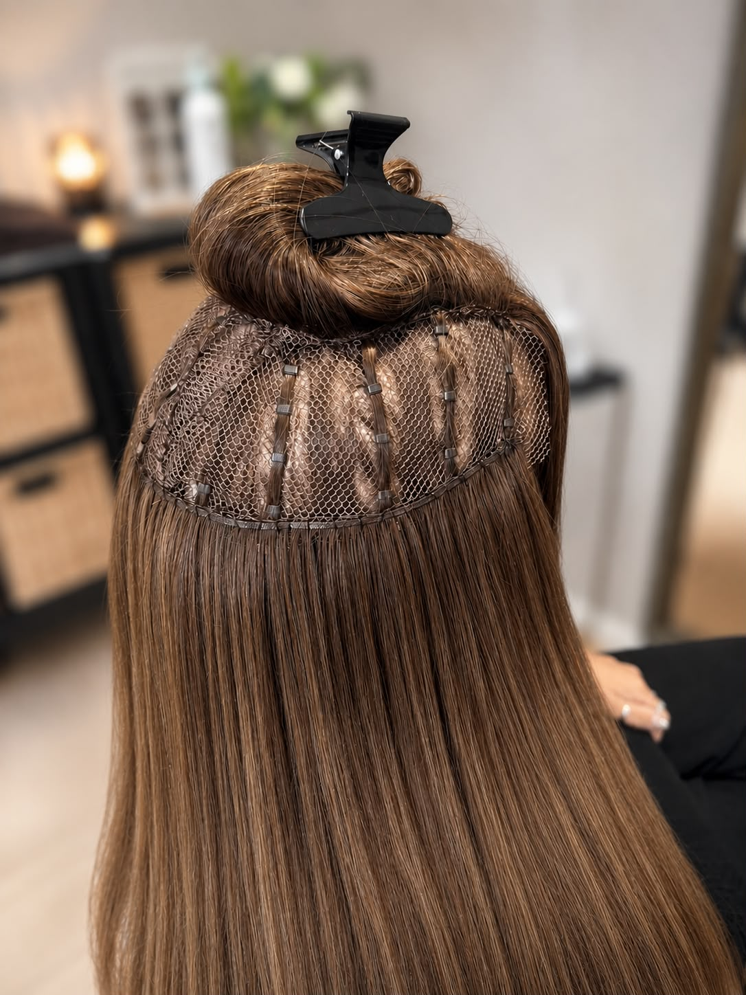 A close-up of a discreet, tailored extension fitting